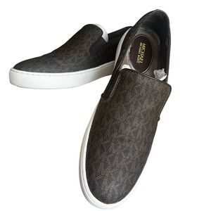Michael Kors Keaton Signature Logo Slip On Sneakers Brown Women Size 9